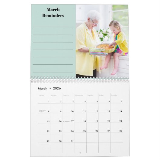 2023フォトコラージュ月次フォト&リマインダーブルー カレンダー (3月 2026)