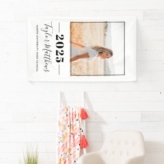 2023ミニマリスト黒いカスタム写真卒業 横断幕 (インサイチュ)