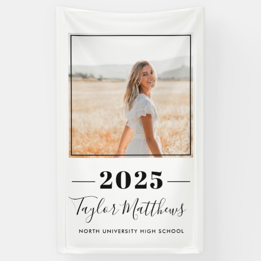 2023ミニマリスト黒いカスタム写真卒業 横断幕 (縦)