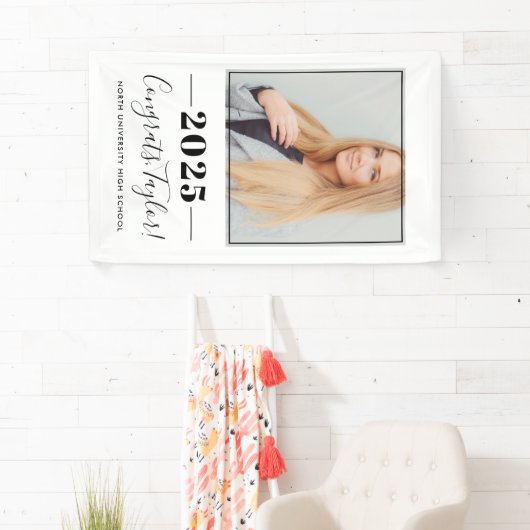 2023ミニマリスト黒いカスタム写真卒業 横断幕 (インサイチュ)