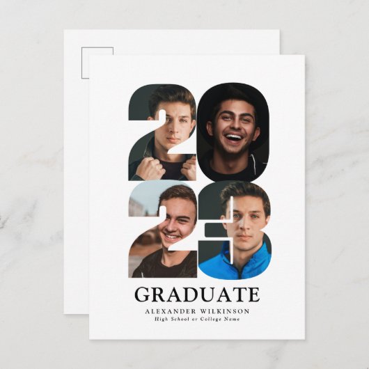 2023モダントレンディー4フォトコラージュ卒業 案内ポストカード (正面/裏面)