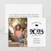 2023モダンネイビーブルー深いブルー写真卒業 サンキューカード (正面/裏面)