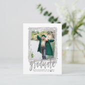 2023モダンブラシスクリプトシルバーフォト卒業 インビテーションポストカード (スタンド正面)