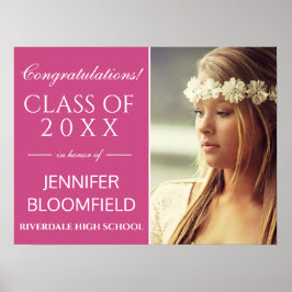 2023モダン年のピンクの白い写真卒業クラス ポスター