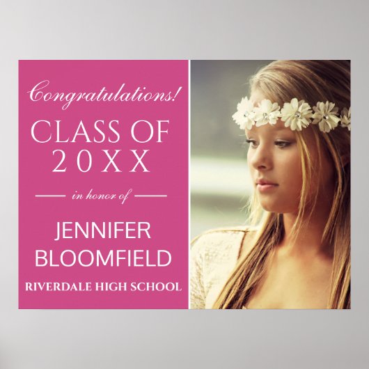 2023モダン年のピンクの白い写真卒業クラス ポスター (正面)