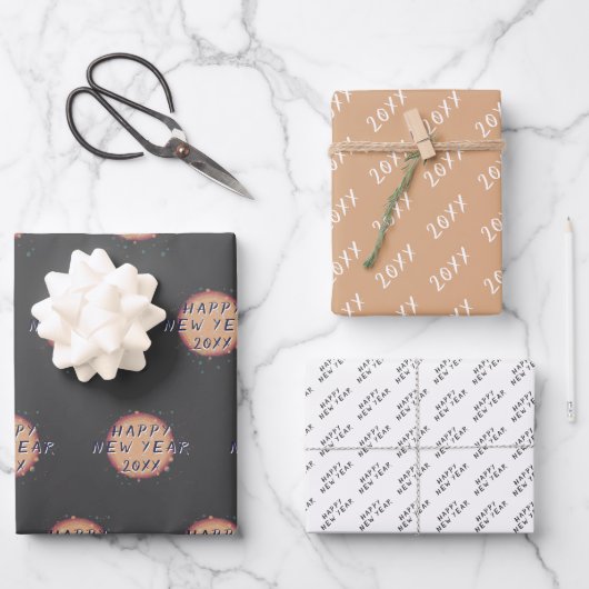 2023モダン年抽象芸術惑星ハッピーニューイヤー ラッピングペーパーシート (正面)