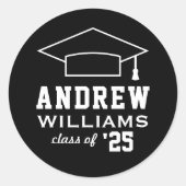 2023モダン年白黒名前をカスタムする卒業 ラウンドシール (正面)