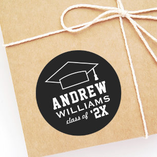 2023モダン年白黒名前をカスタムする卒業 ラウンドシール