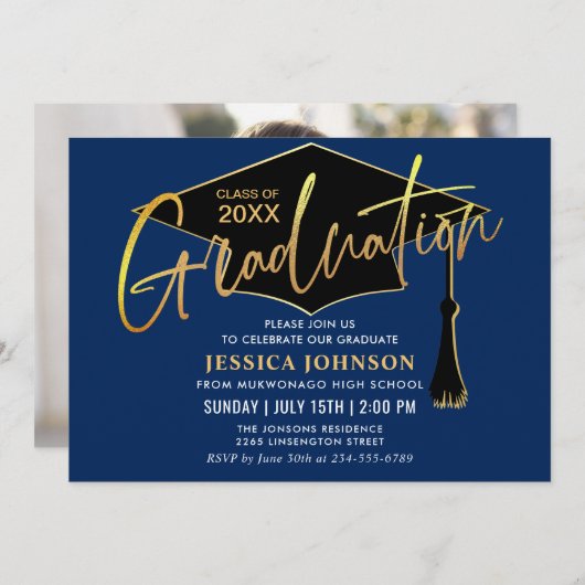 2023モダン年PHOTO卒業パーティーのシンプルクラス 招待状 (正面/裏面)