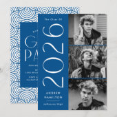 2023モダン青3写真卒業パーティー 招待状 (正面/裏面)