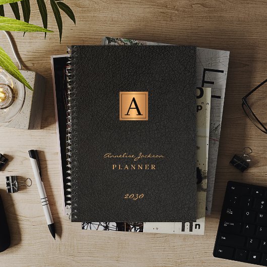 2023モノグラムのエレガント金ゴールド黒モダン プランナー手帳