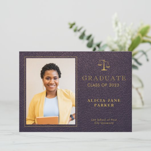 2023ロースクール卒業パープル金ゴールド写真 案内状 (スタンド正面)