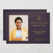 2023ロースクール卒業パープル金ゴールド写真 案内状 (正面/裏面)