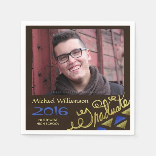 2023卒業パーティフォトゴールドフォイルタイポグラフィ スタンダードカクテルナプキン (正面)