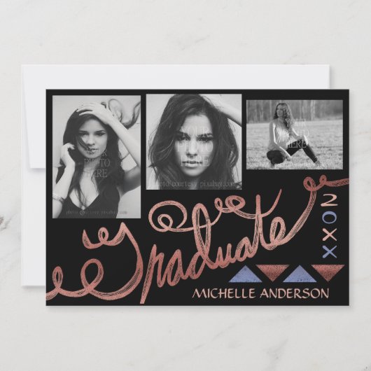 2023卒業パーティーバラ金ゴールドタイポグラフィ写真 招待状 (正面)