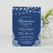 2023卒業パーティー文字列ライトレースネイビーブルー 招待状 (スタンド正面)