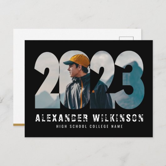 2023台本モダンはっきりしたの写真シンプルの卒業 案内ポストカード (正面/裏面)