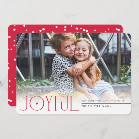 2023家族の写真の子供たちモダンうれしそうなハート赤 案内状 (正面/裏面)