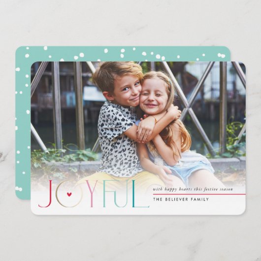 2023家族の写真の子供たちモダンうれしそうなハート 案内状 (正面/裏面)