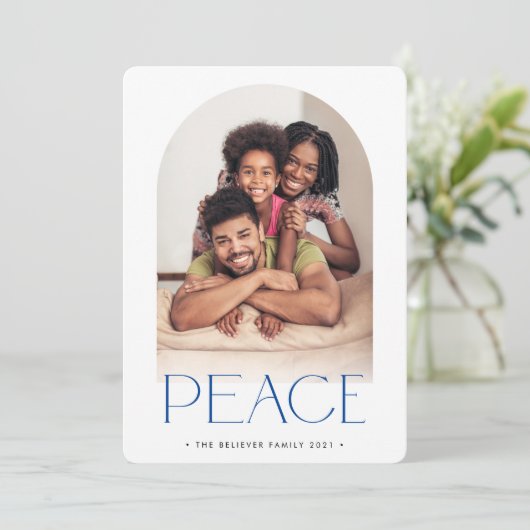 2023家族の写真ミニマルなアーチピースブルー 案内状 (スタンド正面)