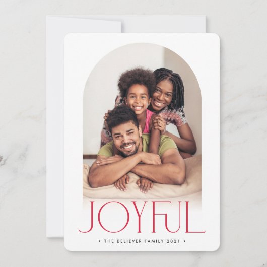 2023家族の写真ミニマルなアーチ喜び赤 案内状 (正面)