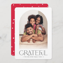 2023家族の写真ミニマルなアーチ感謝レッド 案内状