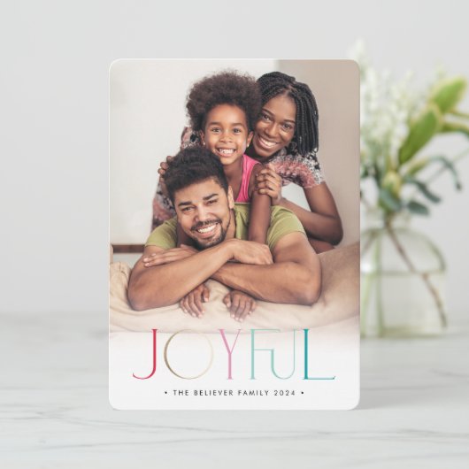 2023家族の写真ミニマルモダンリストの喜び色 案内状 (スタンド正面)