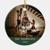 2023家族エレガント写真ミニマルなダークグリーン セラミックオーナメント (正面)