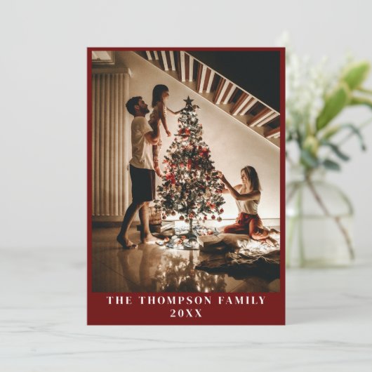 2023家族スタイリッシュ写真ミニマルな濃い赤 シーズンカード (スタンド正面)