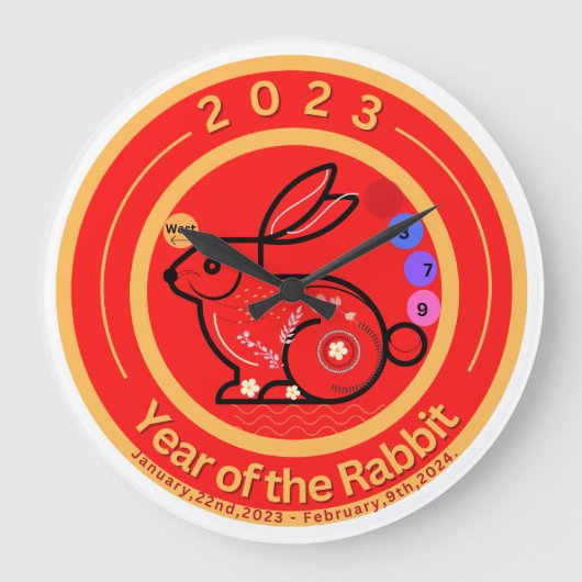 2023年うさぎデザインアクリルクラシックPr ラージ壁時計 (正面)