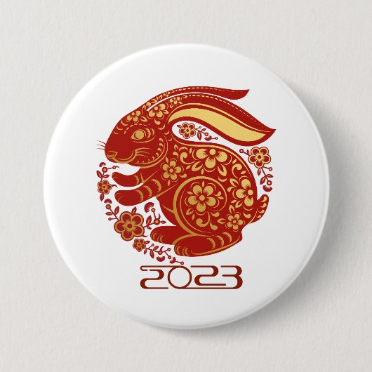 2023年うさぎ、幸せな新年 缶バッジ (正面)