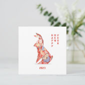 2023年のウサギの年 紅いウサギの折り紙 カード (スタンド正面)