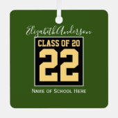 2023年のクラスのグリーンブラック&金ゴールド卒業写真 メタルオーナメント (正面)