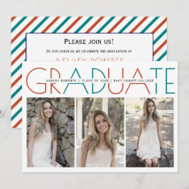 2023年のクラスのテラコッタとティール（緑がかった色）卒業写真 招待状