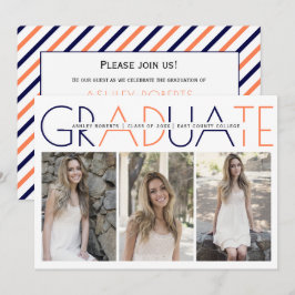 2023年のクラスのネイビーブルー、サンゴ卒業写真 招待状