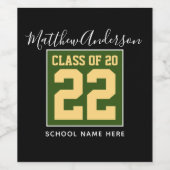 2023年のクラスモダングリーンブラック&金ゴールド卒業 ワインラベル (シングルラベル)