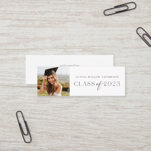 2023年のクラス写真卒業ネームカードブラック スキニー名刺 (正面/裏面インサイチュ)