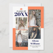 2023年のクラス4枚の写真コーラルネイビー卒業 案内状 (正面)