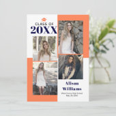 2023年のクラス4枚の写真コーラルネイビー卒業 案内状 (スタンド正面)