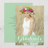 2023年のグリーンウォーター色写真卒業 案内状 (正面/裏面)