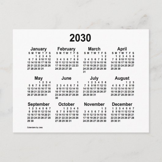 2023年のホワイト ミニ カレンダー(Janz) ポストカード (正面)