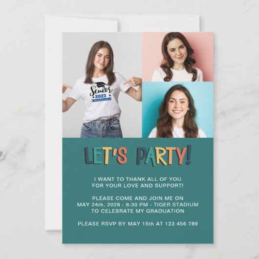 2023年のレトロカラフル卒業パーティー4写真 招待状 (裏面)