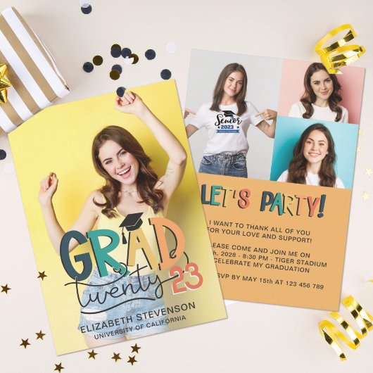 2023年のレトロカラフル卒業パーティー4写真 招待状