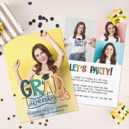 2023年のレトロカラフル卒業パーティー4写真 招待状