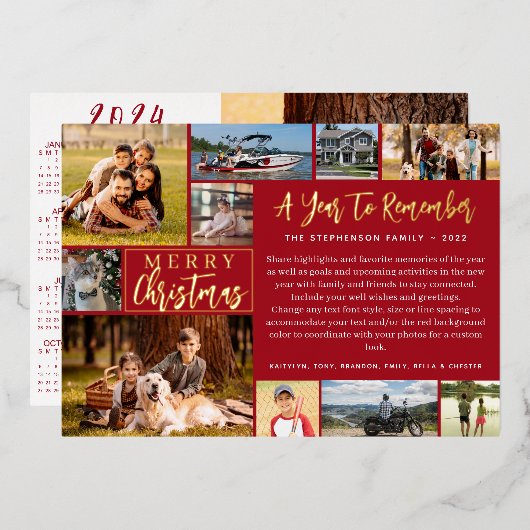 2023年の振り返り 11枚の写真 2024カレンダー ホイル 箔シーズンカード (正面/裏面)