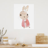 2023年の赤いジャケットの水彩の可愛いウサギ ポスター (キッチン)