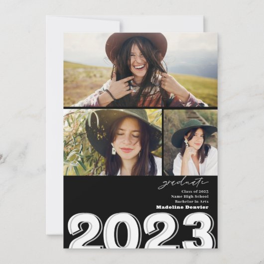 2023年はっきりしたの台本の黒写真クラス卒業 招待状 (裏面)