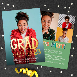 2023年はっきりした卒業パーティー4写真金ゴールド 箔招待状