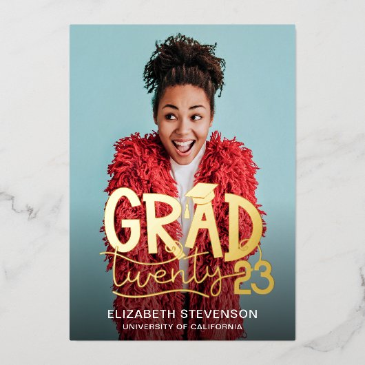 2023年はっきりした卒業パーティー4写真金ゴールド 箔招待状 (正面)