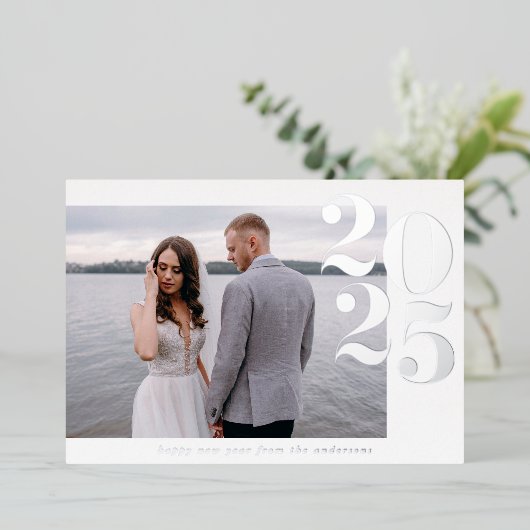 2023年はっきりした年末年始フォトシルバー 箔シーズンカード (立ち正面)